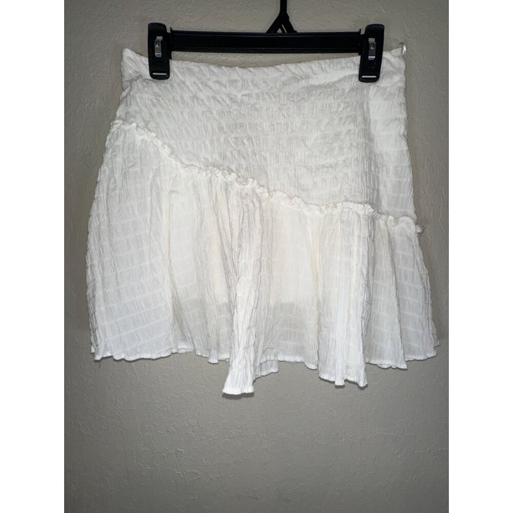White Mi Ami Tiered Asymmetrical Ruffle Crepe Mini Skirt Women's Medium Spring S